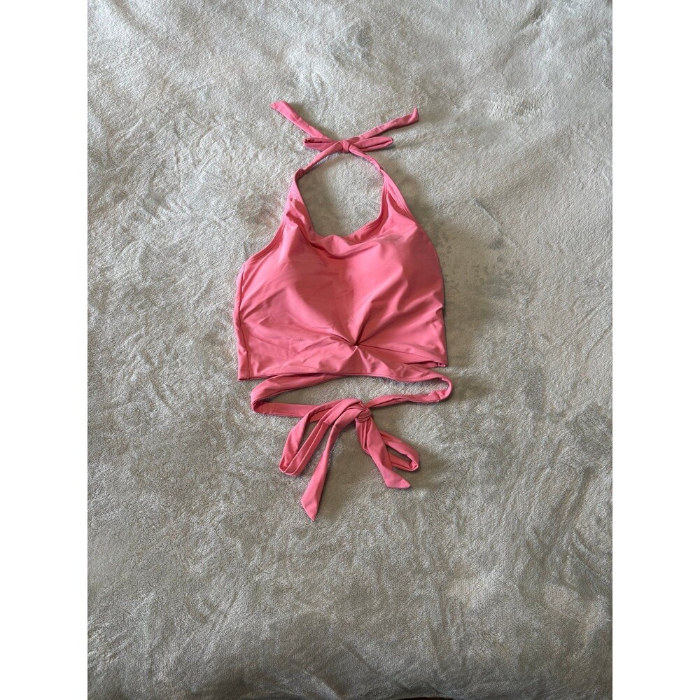 Swimsuit top tankini bikini pink wrap bow tie halter padded shelf bra princess